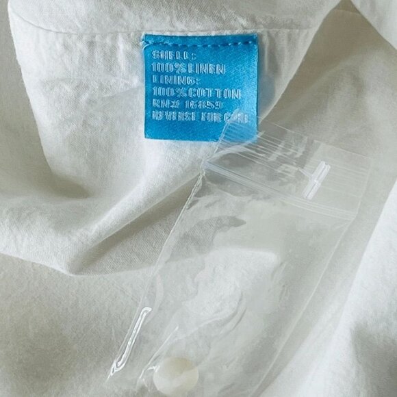 J McLaughlin Shift Dress Size M White Embroidered 100% Linen Pockets Knee Length - Picture 10 of 12